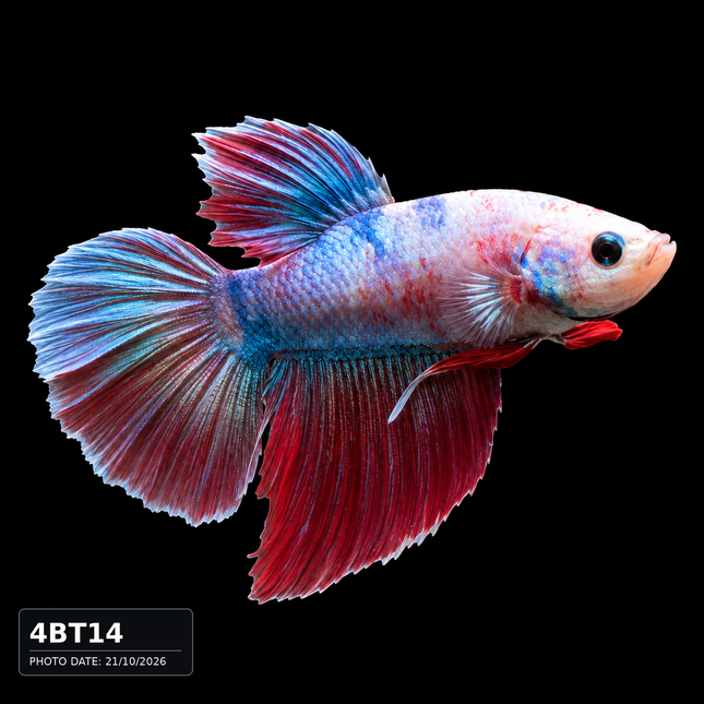 4BT14 - Pastel Marble Halfmoon Plakat Male Betta - Nano Tanks Australia