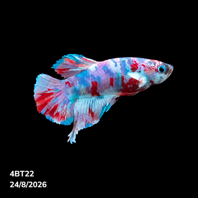 4BT22 - Red White Black Marble Plakat Betta - Nano Tanks Australia