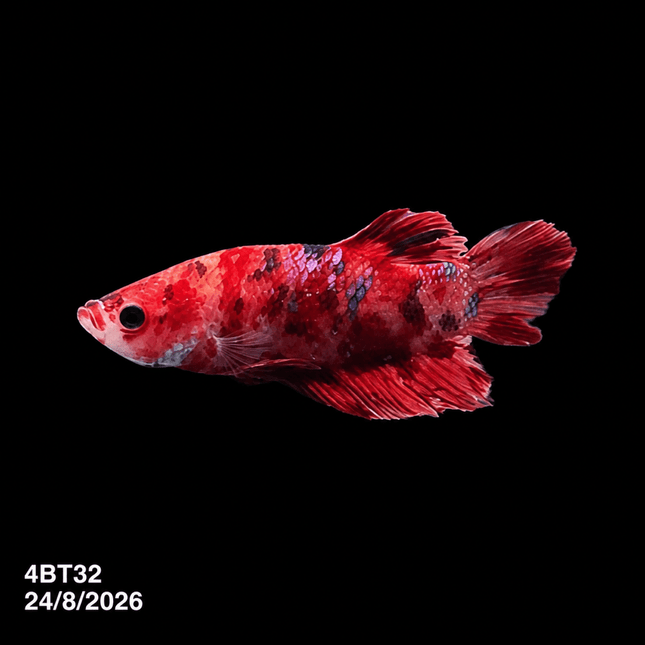 4BT32 - Red White Black Marble Plakat Betta - Nano Tanks Australia