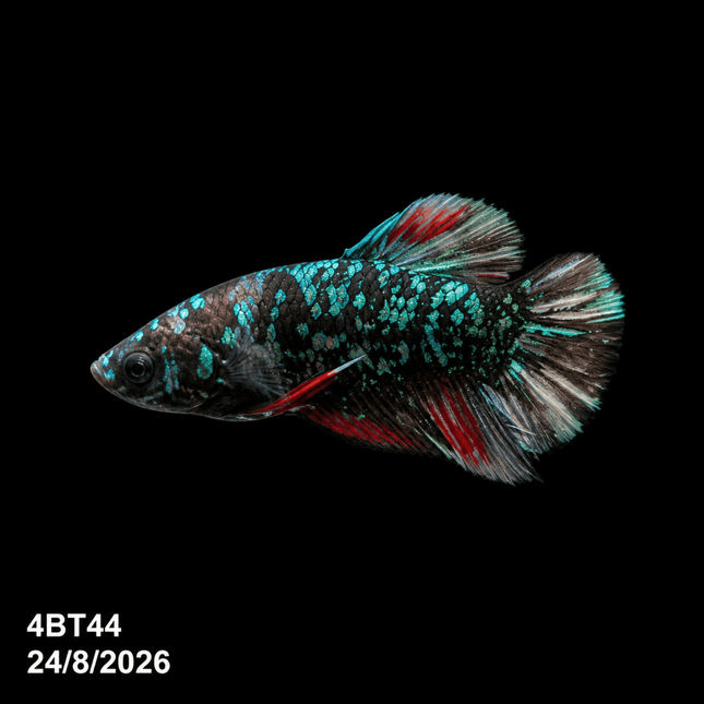 4BT44 - Red White Black Marble Plakat Betta - Nano Tanks Australia