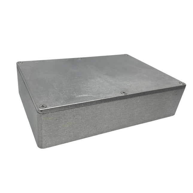 Sealed diecast aluminium enclosure measuring 222 by 146 by 55 millimetres